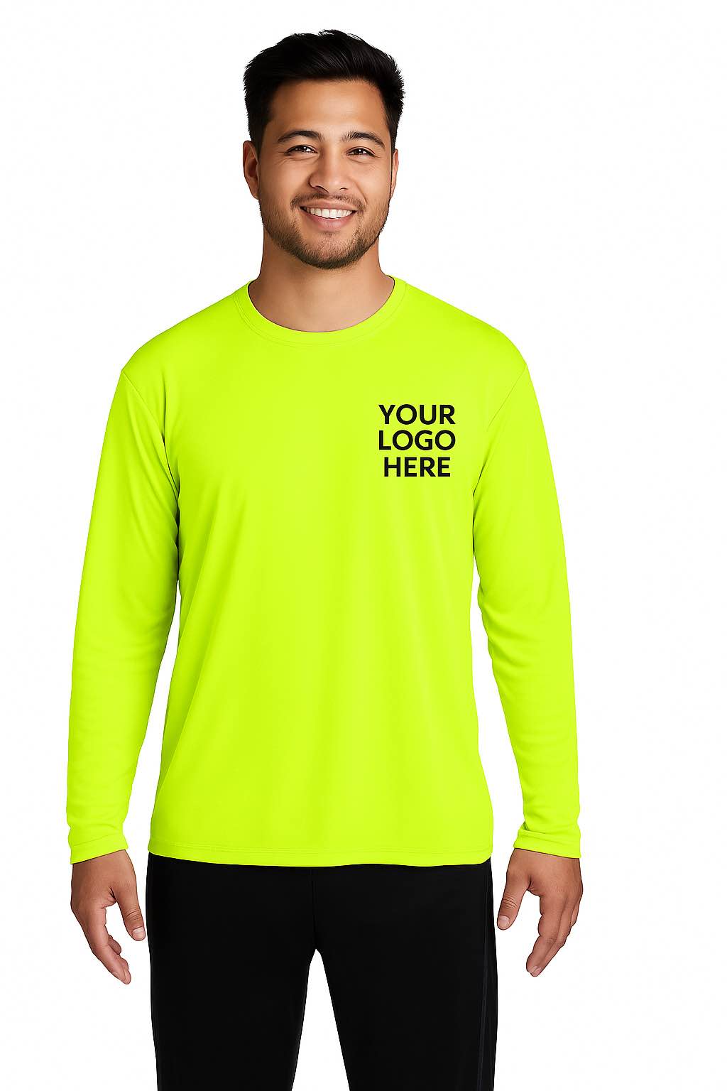 Custom Printed Long Sleeve Performance Tee Front - Your Logo Here